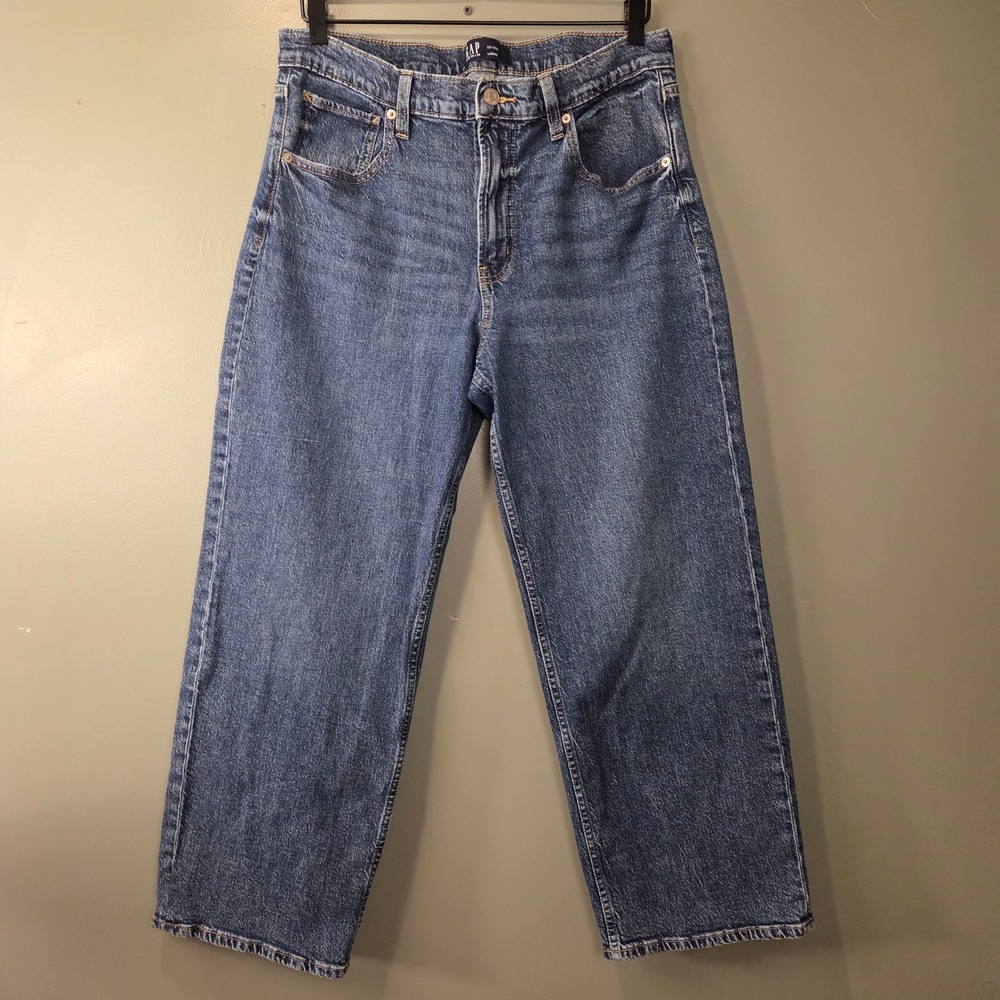 Gap Women's Loose Wide Leg Jeans Stretch Size 12/31 Short Medium Wash Denim